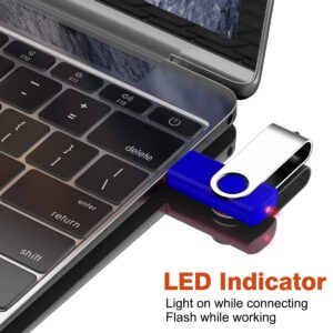 64GB Flash Drive, JEVDES 5 Pack Swivel Data Storage USB Flash Drive USB 2.0 Flash Drive Thumb Drives with LED Indicator, Jump Drive Zip Drive Memory Sticks (5 Mixed Color with Lanyards)