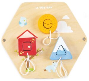 le toy van - baby sensory petilou shapes activity tile | wooden educational montessori toddler learning toy - suitable for 18+ months