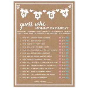 party hearty baby shower games for girl or boy, 50 pcs mommy or daddy guess who game, fun activity cards, gender neutral, baby shower ideas