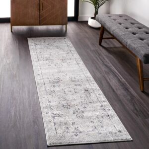 nuloom gena distressed vintage persian area rug - 2x8 runner rug traditional light grey/ivory rugs for living room bedroom rug dining room