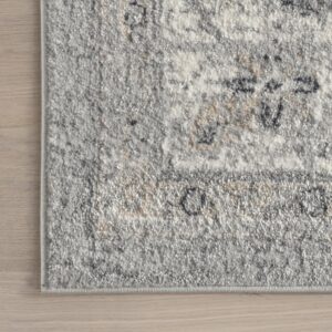 nuLOOM Gena Distressed Vintage Persian Area Rug - 2x8 Runner Rug Traditional Light Grey/Ivory Rugs for Living Room Bedroom Rug Dining Room