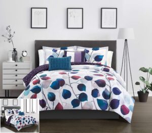 chic home anais 5 piece reversible comforter set contemporary watercolor floral theme design bedding-decorative pillows shams included, queen, multi color