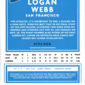 2020 Donruss #50 Logan Webb San Francisco Giants Rookie Baseball Card