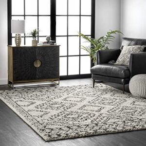 nuloom lacey moroccan geometric shag area rug, 8x10, off-white
