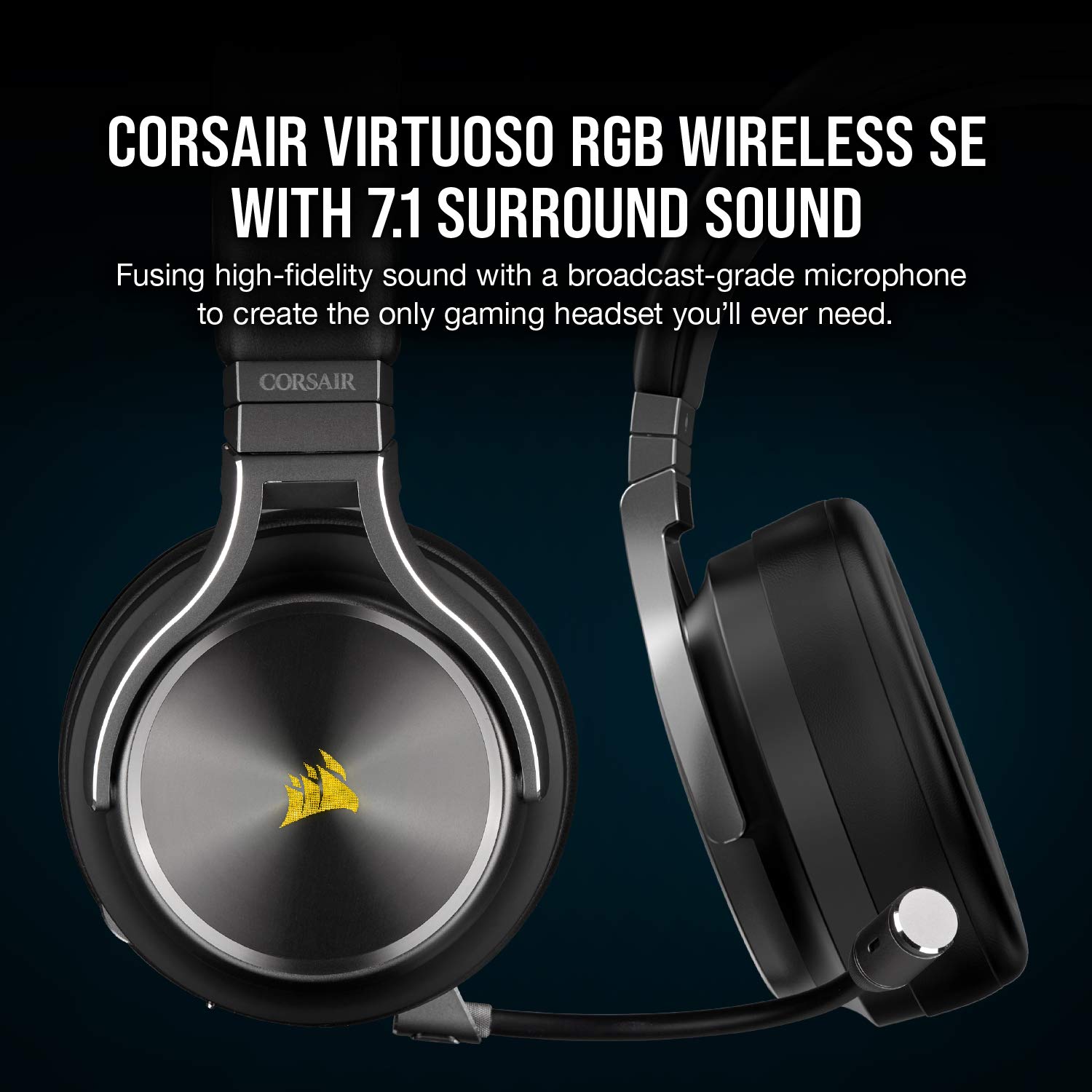 Corsair CA-9011180-NA Virtuoso RGB Wireless Se Gaming Headset - High-Fidelity 7.1 Surround Sound W/ Broadcast Quality Microphone - Memory Foam Earcups - 20 Hour Battery Life – Gunmetal (Renewed)