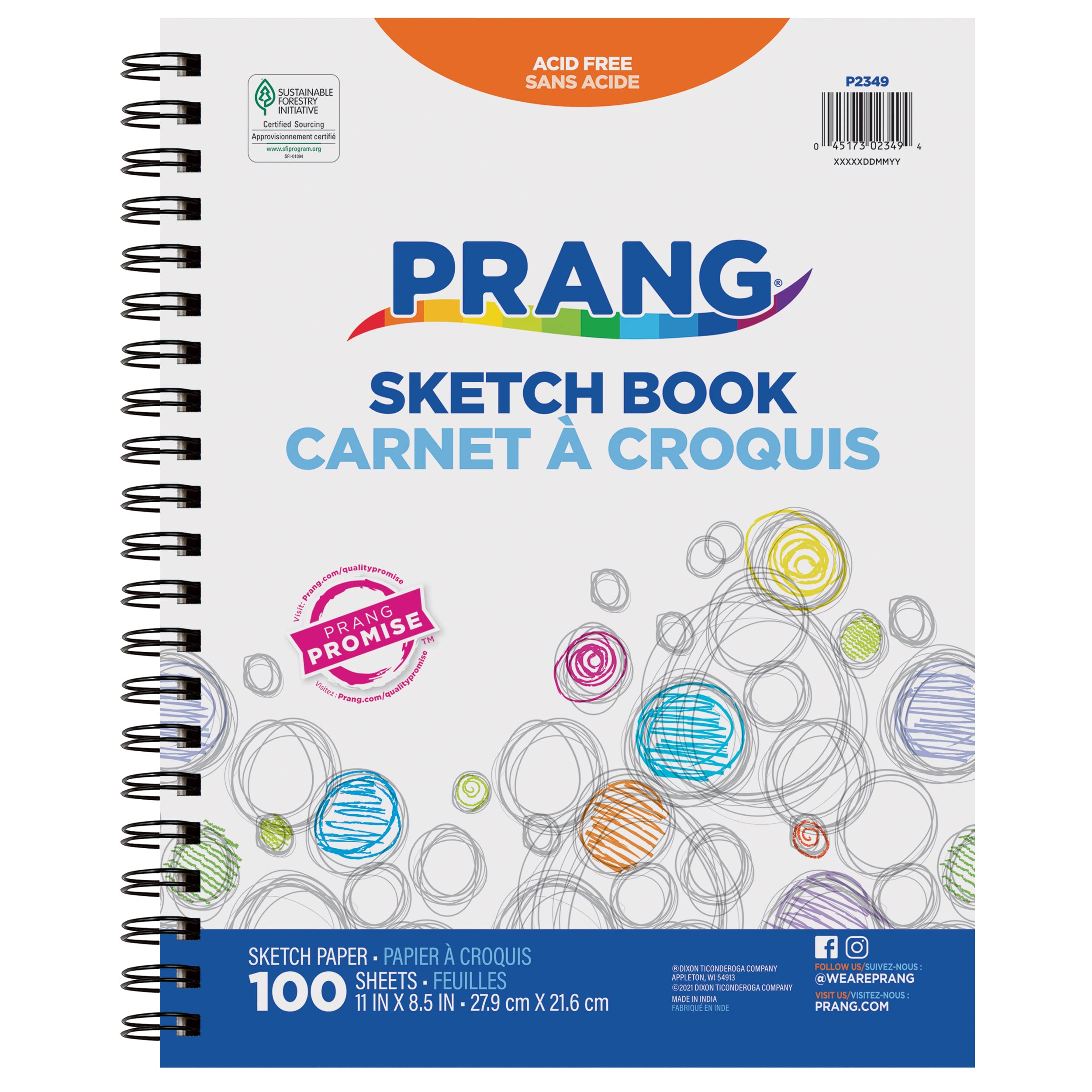 Prang (Formerly Art Street) Sketch Book, Lightweight, 11" x 8-1/2", 100 Sheets