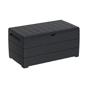 duramax cedargrain durabox outdoor deck box & garden furniture organizer, woodgrain texture, lockable plastic cushion box, 416 liters, grey