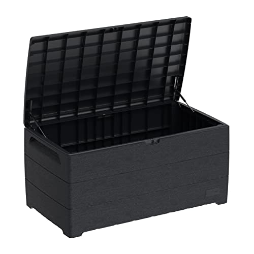 Duramax CedarGrain Durabox Outdoor Deck Box & Garden Furniture Organizer, Woodgrain Texture, Lockable Plastic Cushion Box, 416 liters, Grey