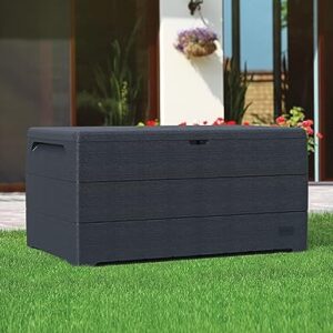 Duramax CedarGrain Durabox Outdoor Deck Box & Garden Furniture Organizer, Woodgrain Texture, Lockable Plastic Cushion Box, 416 liters, Grey