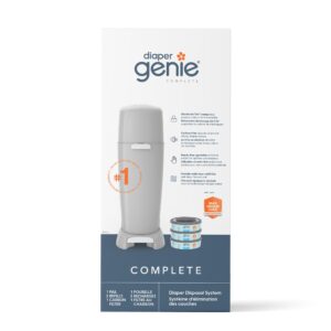 diaper genie complete diaper pail (grey) with odor control | includes 1 diaper trash can, 3 refill bags, 1 carbon filter, 4 piece set