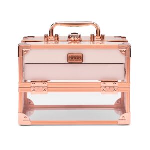 conair makeup beauty case, cosmetic case, with expandable shelves and locking latch, in rose gold, london soho new york by conair