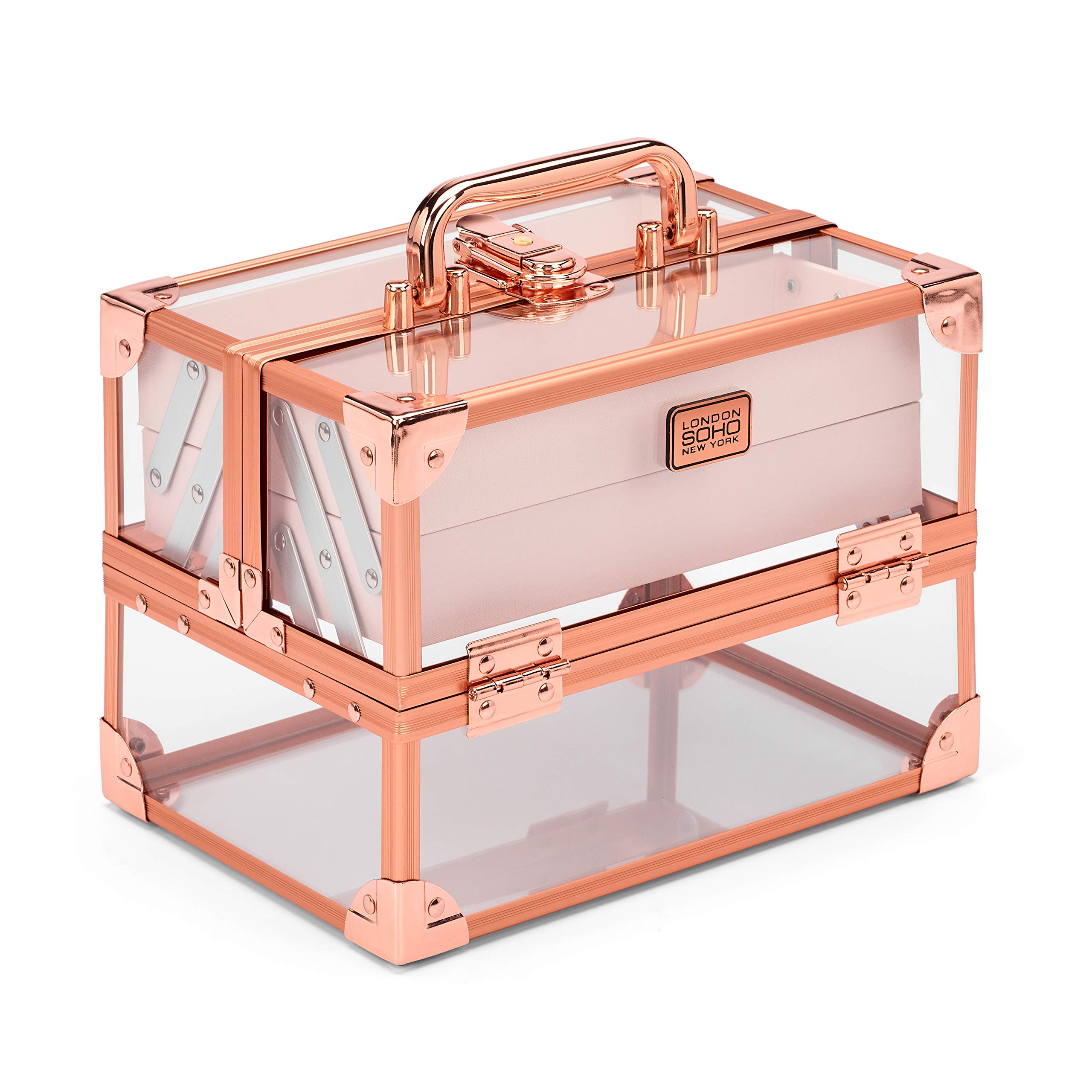 Conair Makeup Beauty Case, Cosmetic Case, With Expandable Shelves and Locking Latch, in Rose Gold, London SOHO New York by Conair