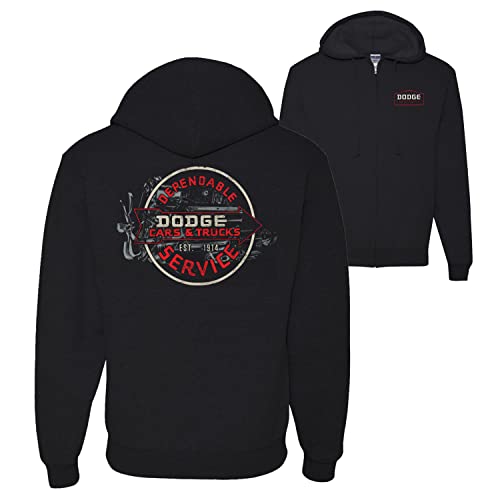 Wild Bobby Dodge Motors Dependable Service Retro Est 1914 Cars and Trucks Front and Back Zip Up Hoodie Sweatshirt, Black, Large