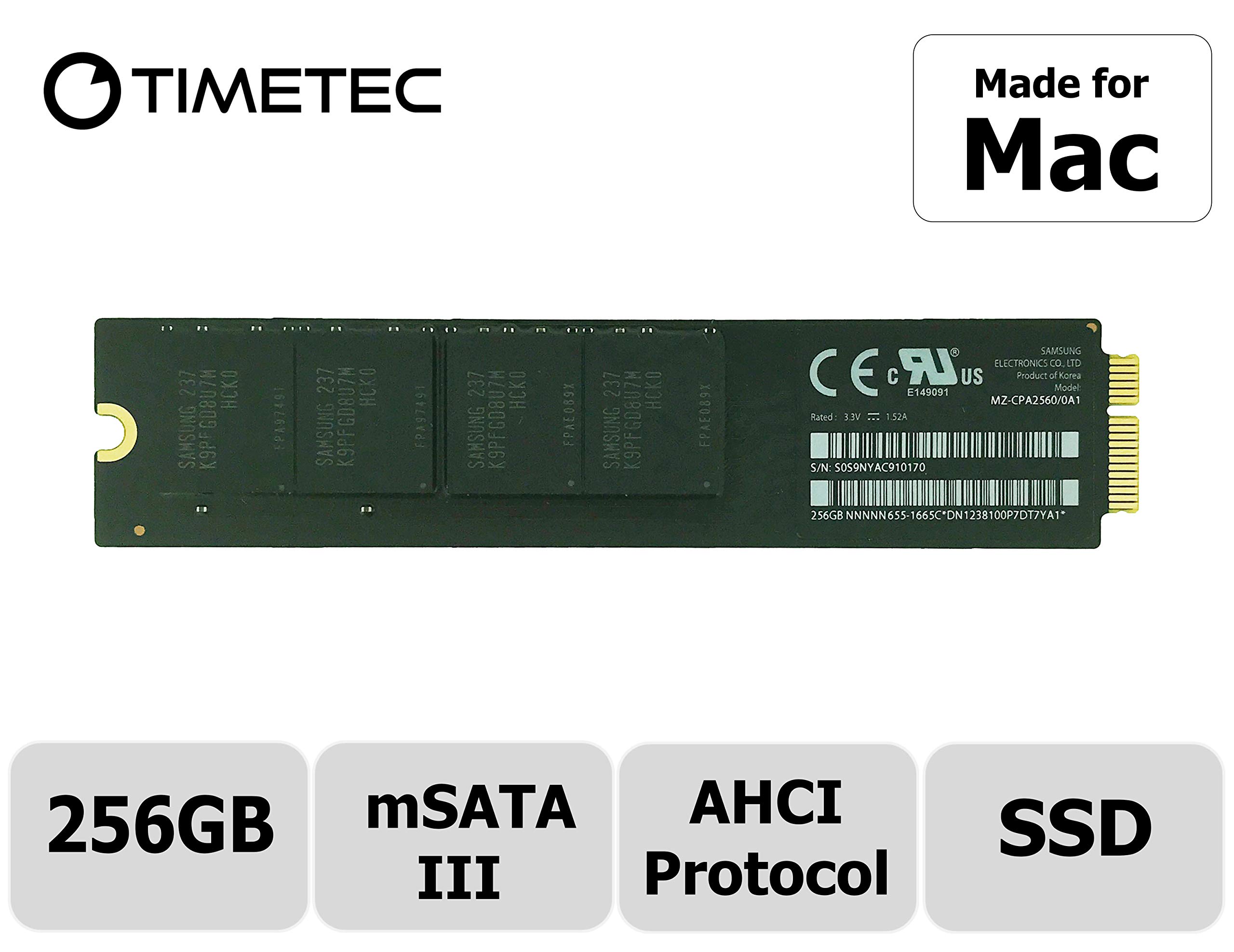 Timetec OEM MZCPA256HMFU-000A1 256GB Compatible for Apple Mini SATA mSATA III 6 Gb/s SSD Flash for Mac Book Air Late 2010 and Mid 2011 11’’ A1370 EMC 2392 EMC 2471, 13" A1369 EMC 2392 EMC 2469(256GB)