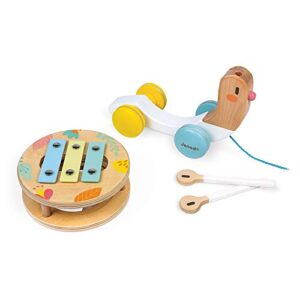 Janod Pure Pull Along Snail - Wooden 2-in1 Musical Toy - Ages 1+ - J05159