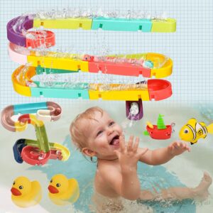 Tcvents 46Pcs Baby Bath Toys Assemble Set DIY Wall Sucking Slideway Bathtub Balls Track Water Toys for Kids Toddlers Slide Suction Cup Floating Duck Boat Fish Bath Tub Toy Shower Games Birthday Gifts