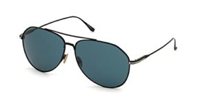 sunglasses tom ford ft 0747 cyrus 01v shiny black titanium/blue-green lenses
