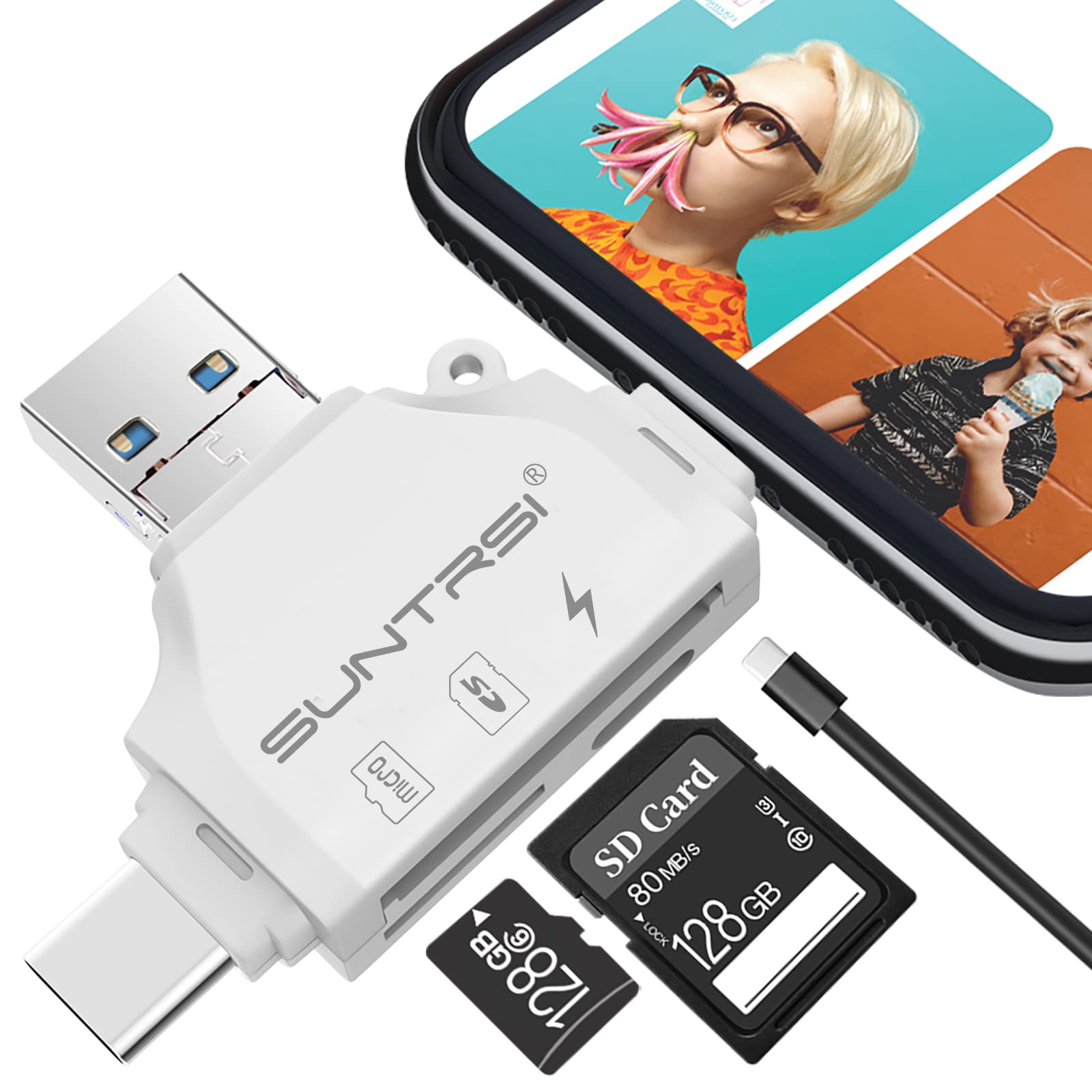 SD/Micro SD Card Reader for iPhone/ipad/Android/Mac/Computer/Camera,Portable Memory Card Reader 4 in 1 Micro SD Card Adapter&Trail Camera Viewer Compatible for TF and SD Card