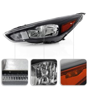 ACANII - For [Halogen Type Black Housing w/LED DRL] 2015-2018 Ford Focus Headlight Headlamp Assembly Left Driver Side