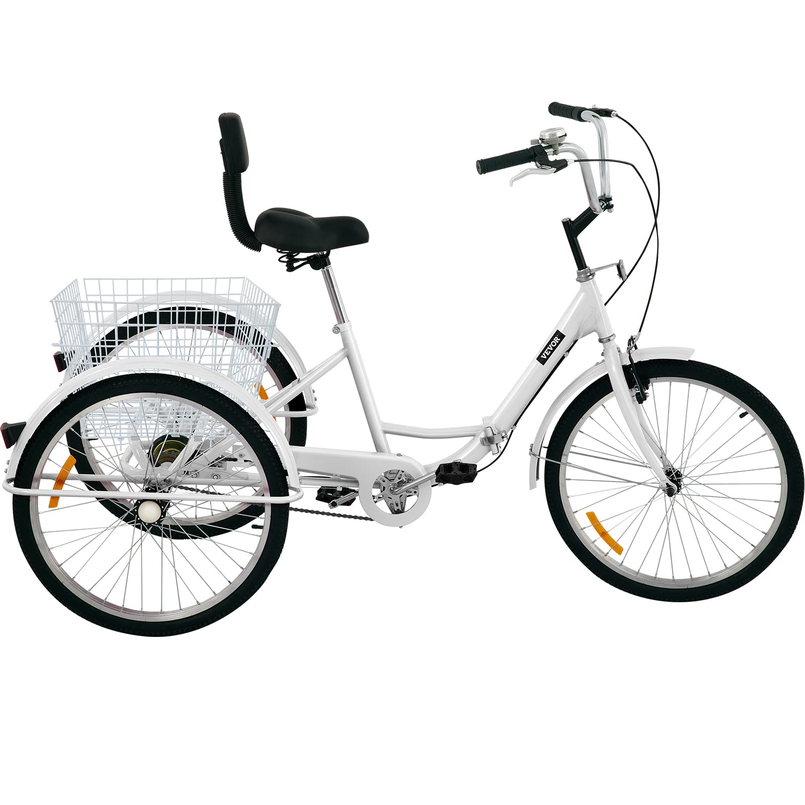 Bkisy Tricycle Adult 24'' Wheels Adult Tricycle 1-Speed 3 Wheel Bikes White for Adults Three Wheel Bike for Adults Adult Trike Adult Folding Tricycle Foldable 3 Wheel Bike for Adults (White)