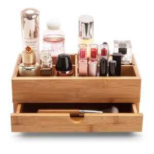 gobam bamboo makeup organizers and storage with drawer - wooden cosmetic organizer countertop for bathroom, bedroom, closet, kitchen, vanity & dresser - make up vanity station