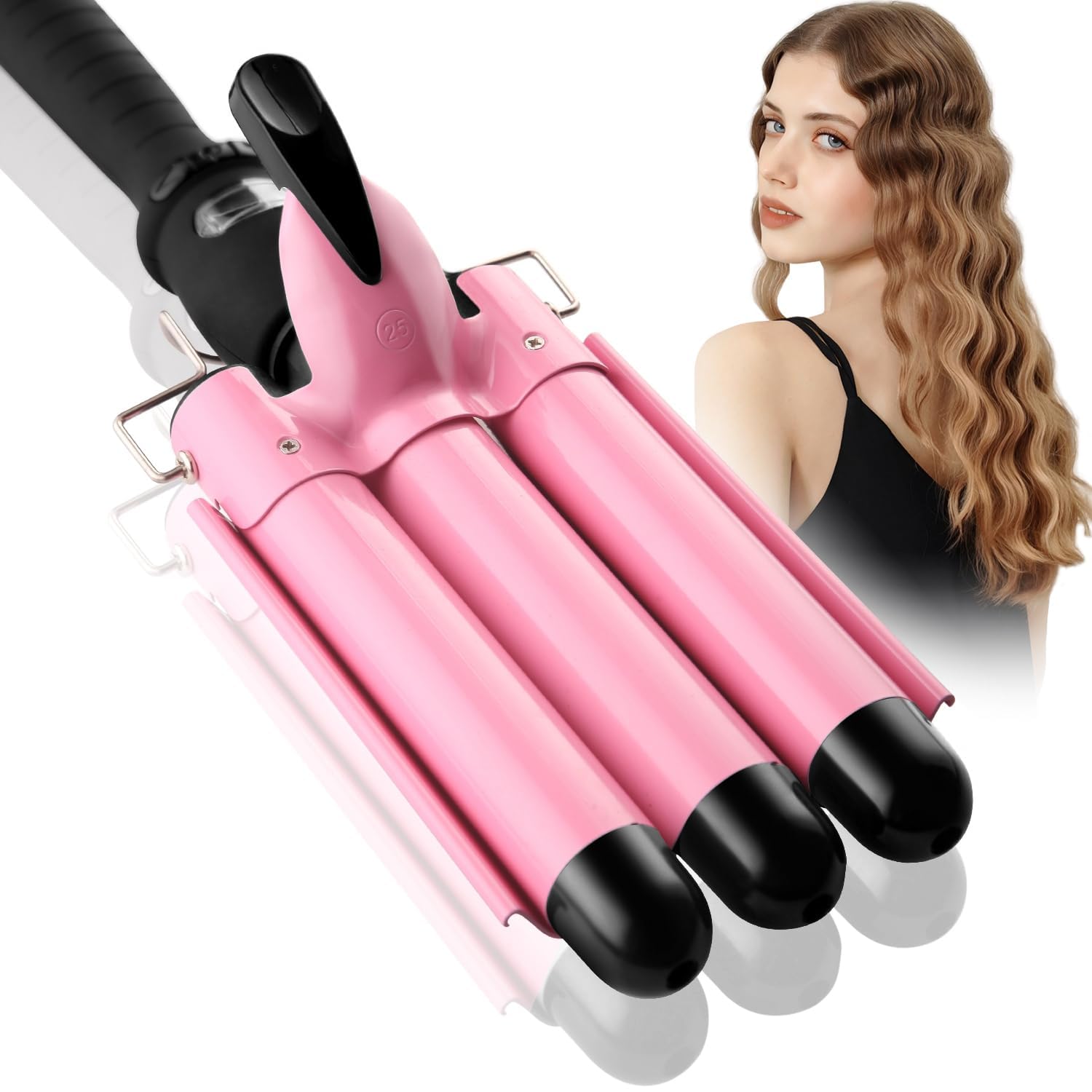 3 Barrel Curling Iron Hair Crimper: Aleath Dual Voltage Three Barrels Hair Waver - 1 inch Curler Wand