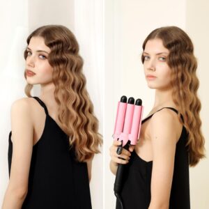 3 Barrel Curling Iron Hair Crimper: Aleath Dual Voltage Three Barrels Hair Waver - 1 inch Curler Wand