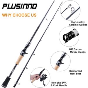 PLUSINNO Elite Hunter Two-Piece Spining Casting Fishing Rod, Graphite Medium Light Fast Action Bass Baitcasting Fishing Rods 7FT 2pc Freshwater Saltwater Fishing Rods-B