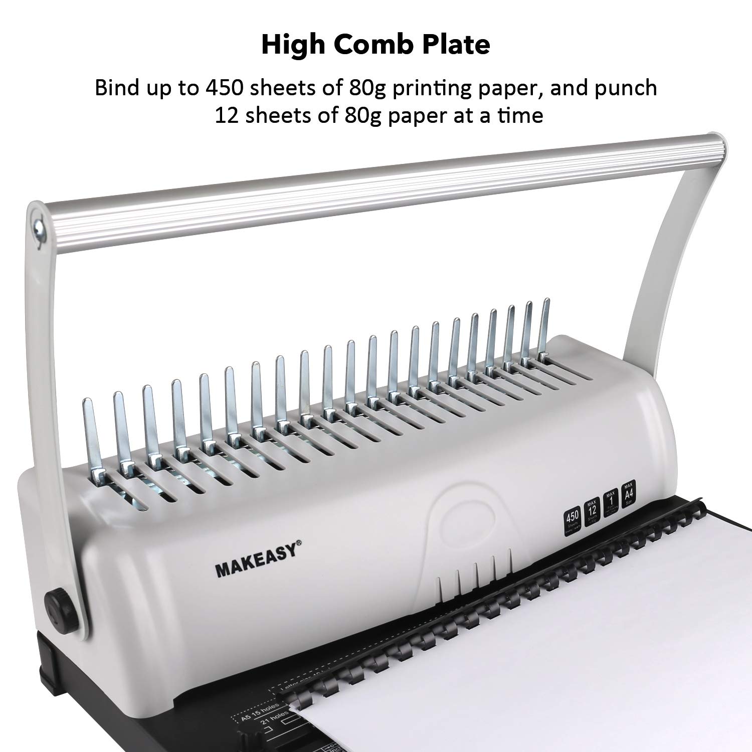 MAKEASY Comb Binding Machine for Letter Size A4 A5, Book Binder Paper Punch Binder with 100 PCS 3/8'' PVC Comb Bindings