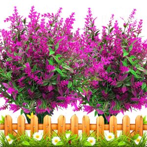 grunyia 10 bundles artificial lavender flowers outdoor fake plants faux plastic uv resistant flowers for home garden porch window box and cemetary grave decorations (10, purple)