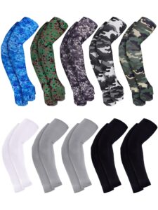 boao 10 pairs uv sun protection arm sleeves cooling anti slip tattoo cover sleeves with thumb holes for men women (black, gray, white and camo series color)