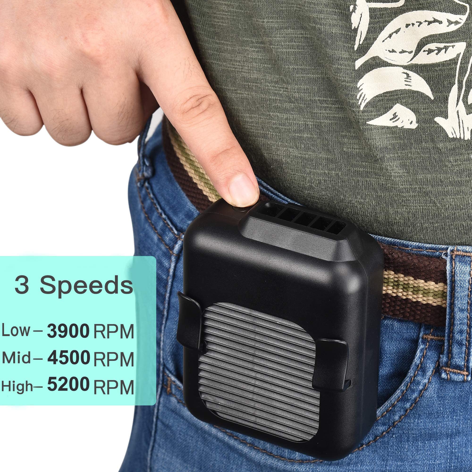 Portable Waist Clip Fan, 6000mAh Battery Operated Neck Fan, 23Hours Working Time Wearable Fan with 3 Speeds, 5200rpm Strong Airflow Hands-free Belt Fan for Outdoor Work, Farm, Hiking, Camping, Fishing