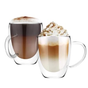 d.m design·master [2 pack,12 oz -premium double wall insulated glass with handle coffee or tea glass mugs, thermo insulated glass, perfect for latte, cappuccino, americano and tea