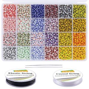 eutenghao 6000pcs striped seed beads small craft glass seed spacer beads set for diy bracelet necklaces crafting jewelry making supplies with bracelet string (250pcs per color, 4mm, 24 colors)