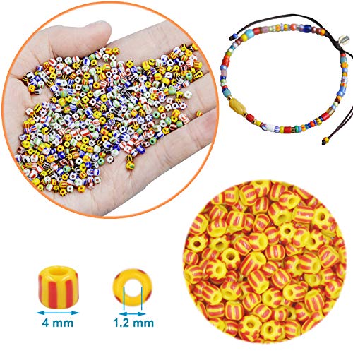 EuTengHao 6000pcs Striped Seed Beads Small Craft Glass Seed Spacer Beads Set for DIY Bracelet Necklaces Crafting Jewelry Making Supplies with Bracelet String (250Pcs Per Color, 4mm, 24 Colors)