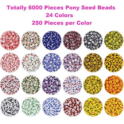 EuTengHao 6000pcs Striped Seed Beads Small Craft Glass Seed Spacer Beads Set for DIY Bracelet Necklaces Crafting Jewelry Making Supplies with Bracelet String (250Pcs Per Color, 4mm, 24 Colors)