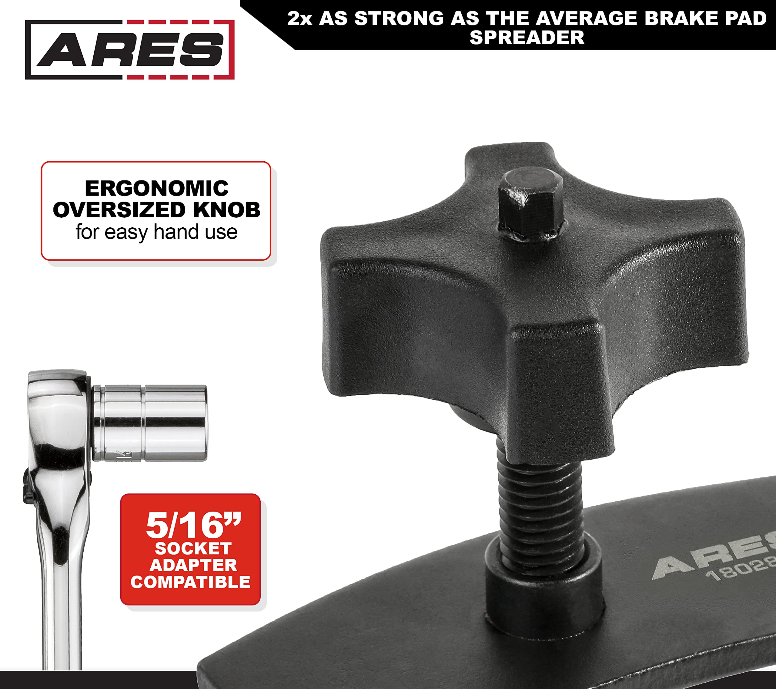 ARES 18028 - Heavy Duty Brake Pad Spreader - Built-in Comfort Tightening Knob - Heavy-Duty Steel Construction - Solid Steel Swivel Joint for Precise and Even Compression