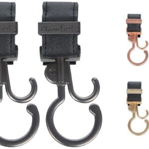 MomnLittle Multi-Purpose 2 Pack Stroller Hooks(Black) Leather Purse & Bags Hooks for Stroller Hook Accessories Bag Holder for Wagon Buggy