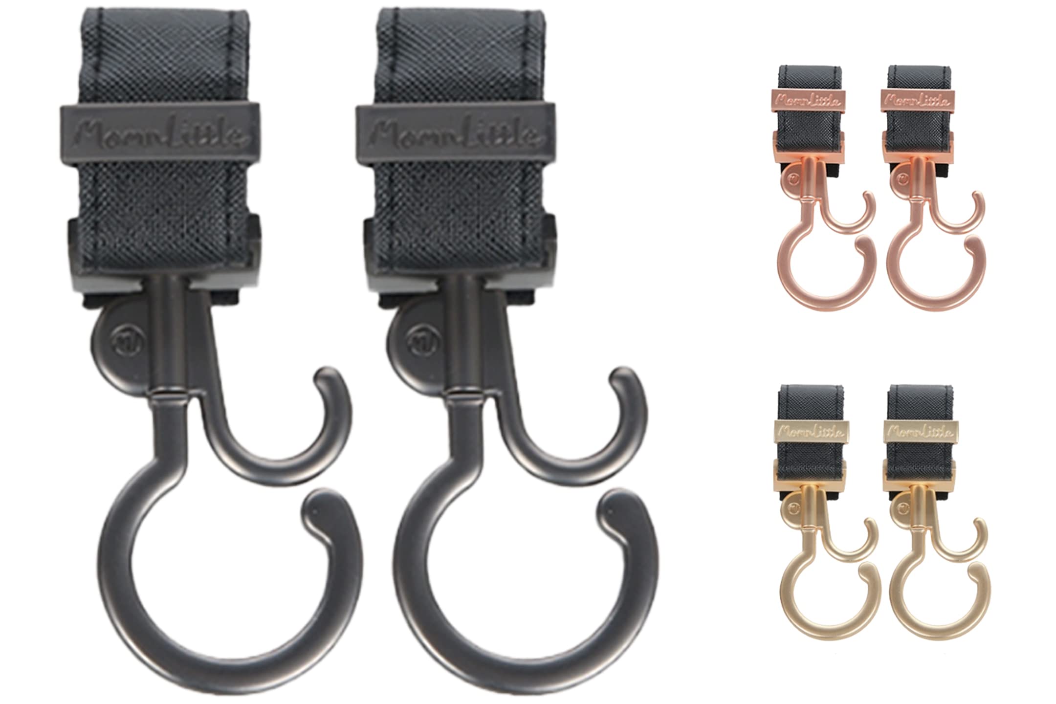 MomnLittle Multi-Purpose 2 Pack Stroller Hooks(Black) Leather Purse & Bags Hooks for Stroller Hook Accessories Bag Holder for Wagon Buggy