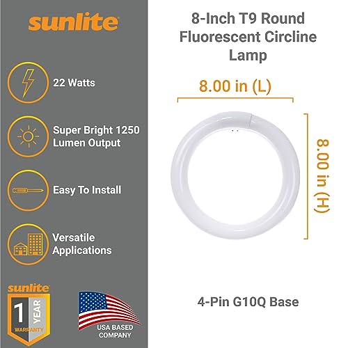 Sunlite 41316 FC8T9/CW 8-Inch T9 Round Fluorescent Circline Lamp, 22 Watts, 1250 Lumens, 4100K Cool White, G10Q 4-Pin Base, 1 Pack