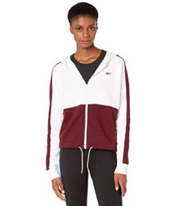 reebok training essentials linear logo full zip hoodie, white/maroon, 3x22w