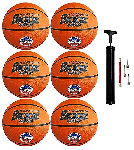 Biggz (6 Pack) Official Size 7 Premium Rubber Basketballs - Bulk Wholesale with Pump