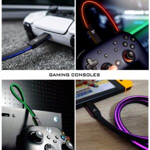 VIVIFY ACESO W10 RGB Led Gaming Light up Type C USB 3.1 3.2 Gen 2 Quick Charge 3 QC3 10 Gbps Car Mobile Cable Red 3.2ft