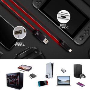 VIVIFY ACESO W10 RGB Led Gaming Light up Type C USB 3.1 3.2 Gen 2 Quick Charge 3 QC3 10 Gbps Car Mobile Cable Red 3.2ft