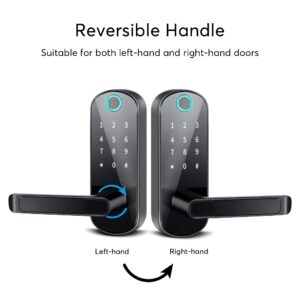 Smart Lock,Bluetooth Enabled Fingerprint and Touchscreen Electronic Door Lock|TTLock Door Lock|Keyless Entry Door Lock|Auto Lock|Remote Share|Smart Door Lock for Front Door Office Airbnb Garage Black