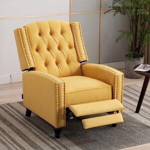 artechworks tufted fabric pushback manual recliner chair for living room - single sofa home theater seating- comfortable bedroom & living room chair reclining sofa, yellow