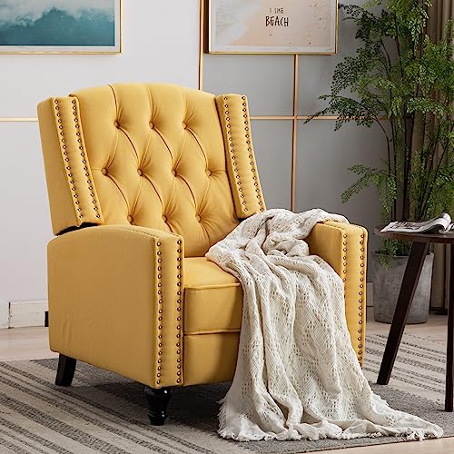 Artechworks Tufted Fabric Pushback Manual Recliner Chair for Living Room - Single Sofa Home Theater Seating- Comfortable Bedroom & Living Room Chair Reclining Sofa, Yellow