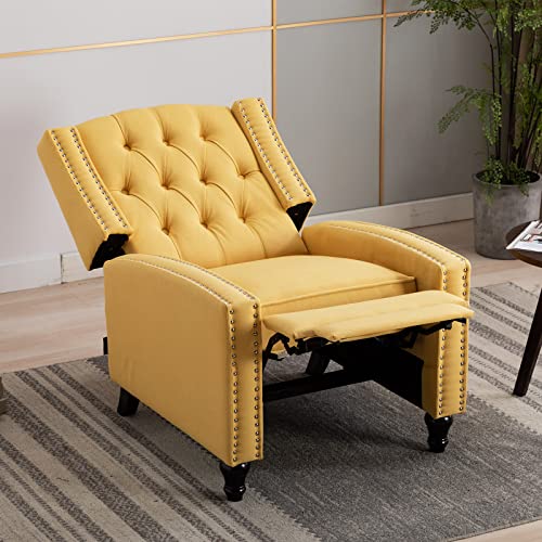 Artechworks Tufted Fabric Pushback Manual Recliner Chair for Living Room - Single Sofa Home Theater Seating- Comfortable Bedroom & Living Room Chair Reclining Sofa, Yellow