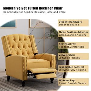 Artechworks Tufted Fabric Pushback Manual Recliner Chair for Living Room - Single Sofa Home Theater Seating- Comfortable Bedroom & Living Room Chair Reclining Sofa, Yellow