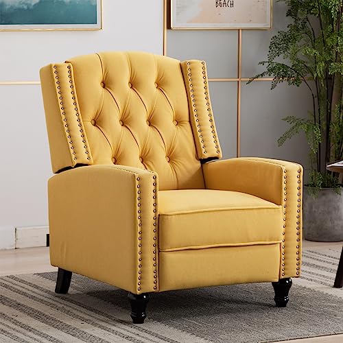 Artechworks Tufted Fabric Pushback Manual Recliner Chair for Living Room - Single Sofa Home Theater Seating- Comfortable Bedroom & Living Room Chair Reclining Sofa, Yellow